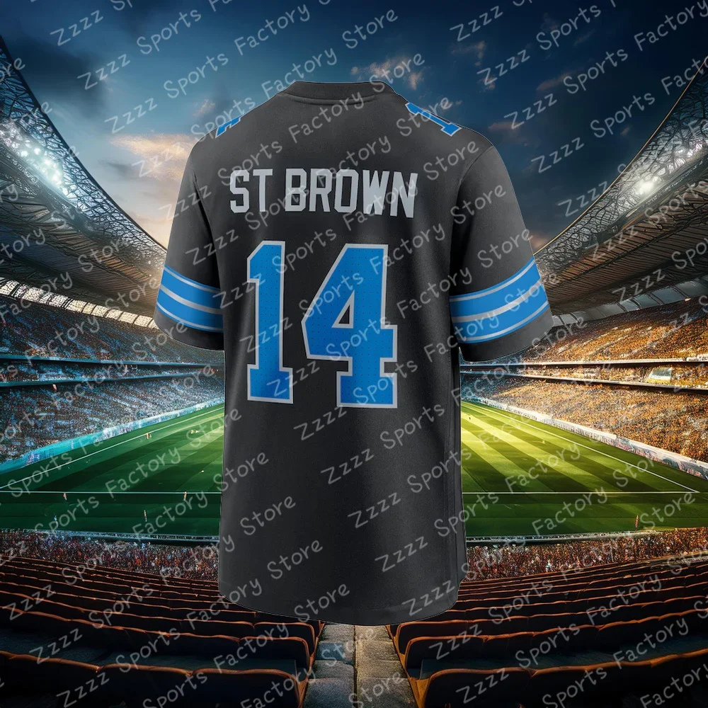 American Football Sports Jersey Men's Oversized T-Shirt Detroit Lions No.16/14/26 Amon-Ra St. Brown Jared Goff Jahmyr Gibbs Tops