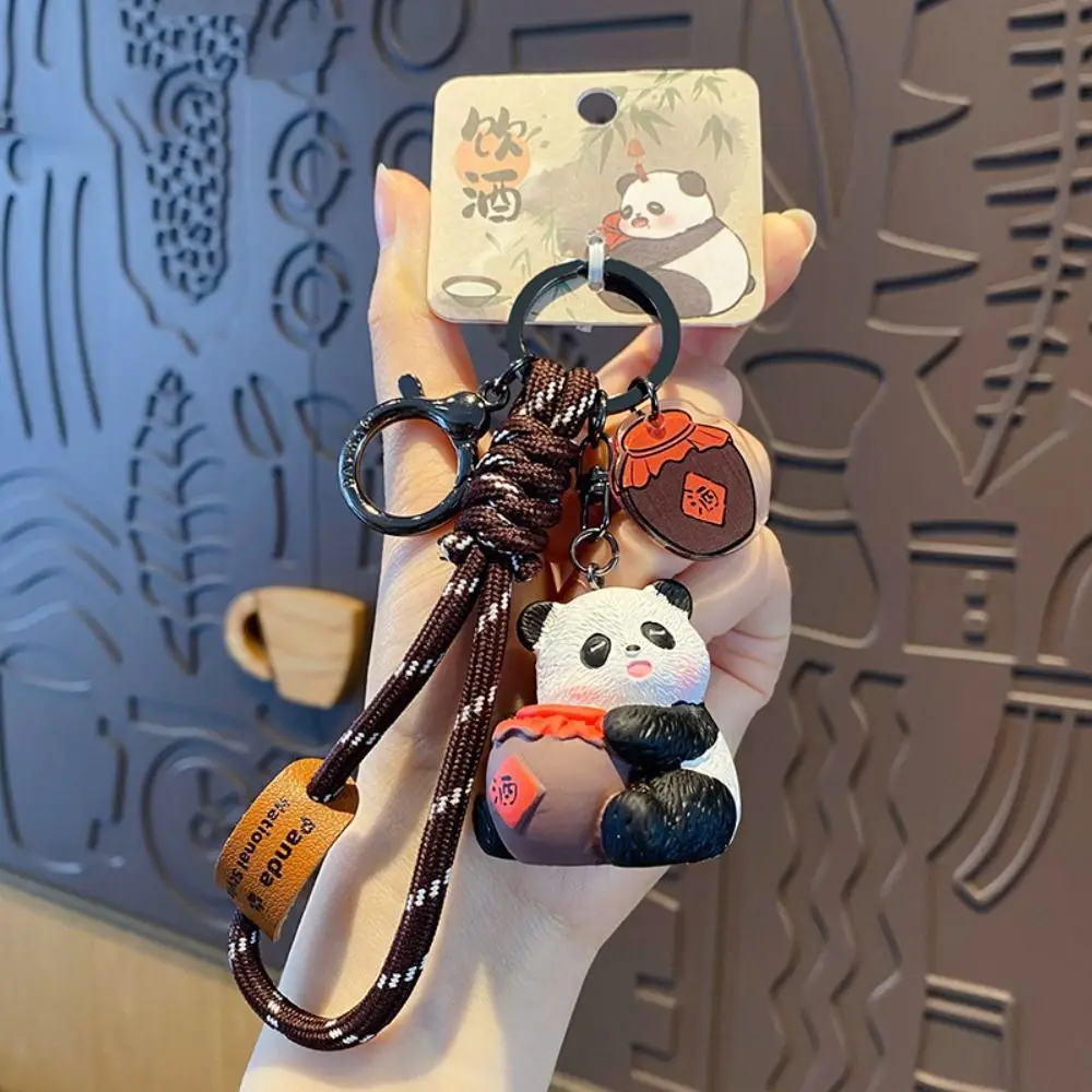 Fashion Cartoon Panda Keychain Chinese Style Kawaii Panda Dolls Pendant Bag Hanging Ornaments Car Key Ring Gifts