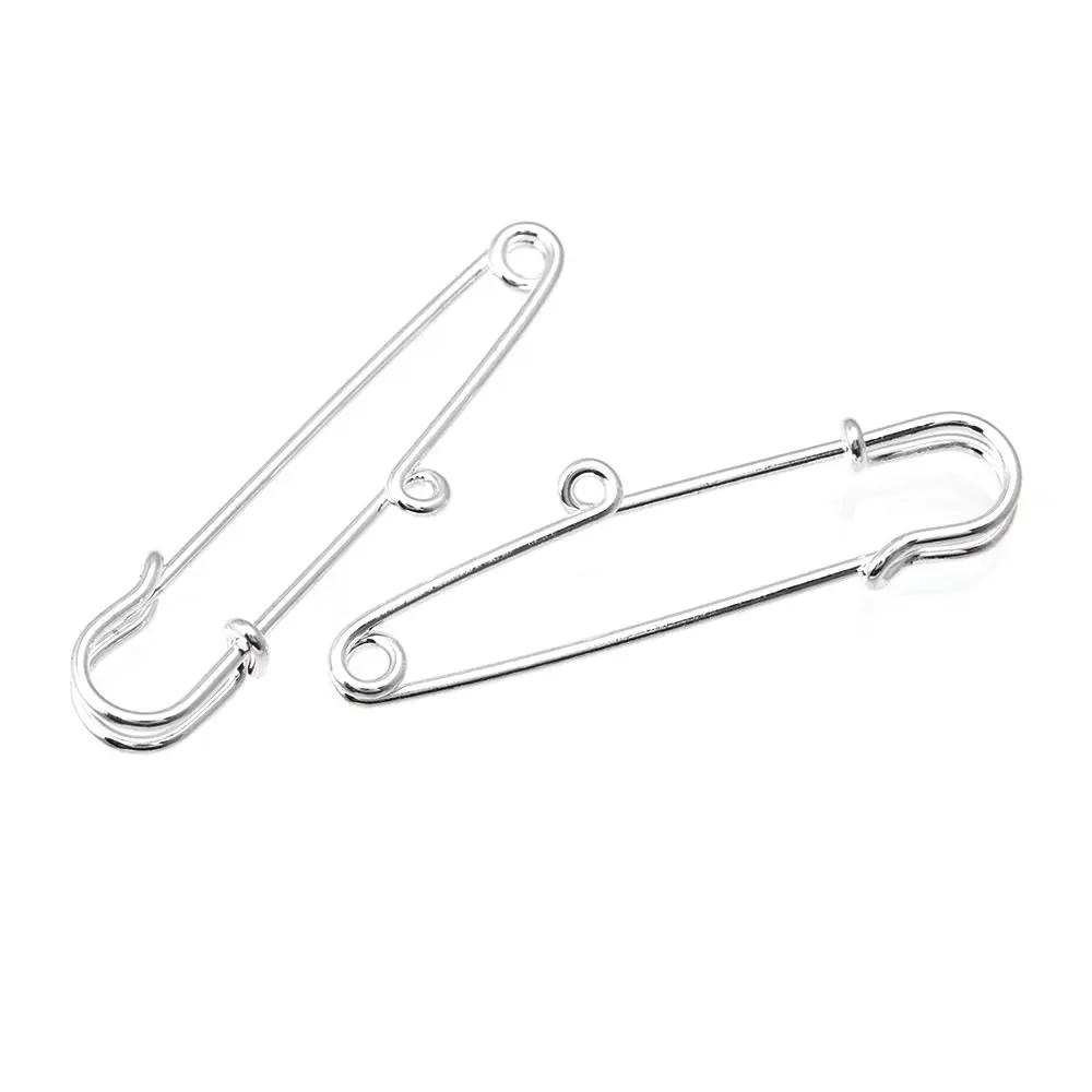 58MM 64MM 75MM Imitation Rhodium Color Iron Brooch Base Brooch Pins with Hanging Hole Diy Jewelry Making Supplies Accessories
