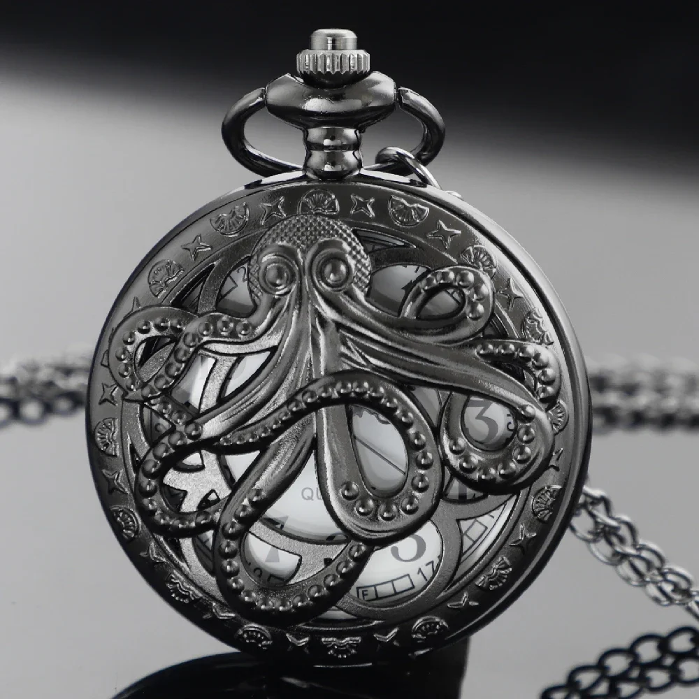 الأخطبوط الجوف ريترو خمر ساعة الجيب الكوارتز سلسلة قلادة ساعة قلادة الساعات للرجال النساء الاطفال هدايا فريدة من نوعها #2