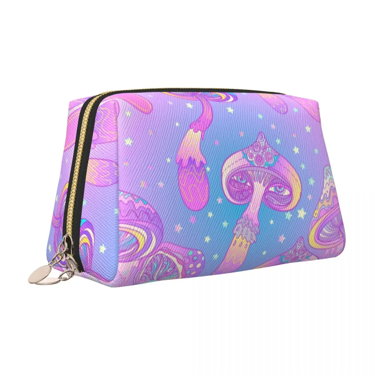 Kawaii Psychedelic Magic Rainbow Mushrooms Travel Toiletry Bag Women Mysterious Boho Cosmetic Makeup Bag Beauty Storage Dopp Kit view 3