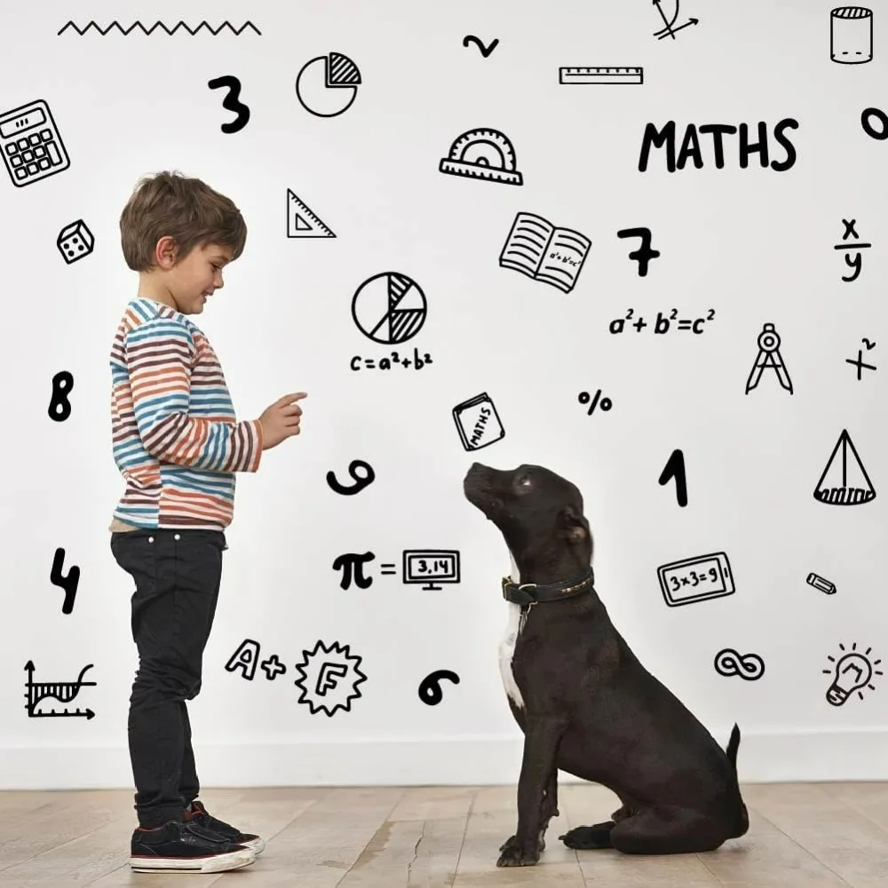 Black Mathematical Symbols Wall Decals 43PCS Teaching Wall Stickers Peel and Stick DIY Vinyl Mural for Bedroom Classroom