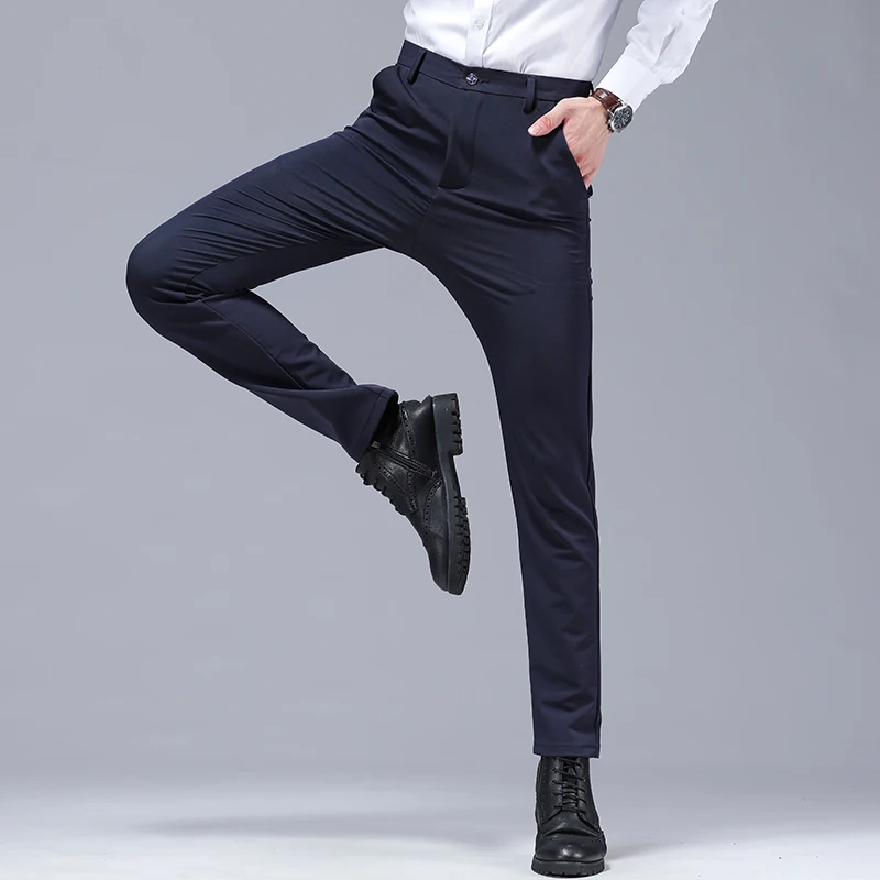 Casual Men\'s Bamboo Fiber Business Suit Pants Classic Style Cotton Elastic Straight Formal Trousers Male Stretch Brand Clothes