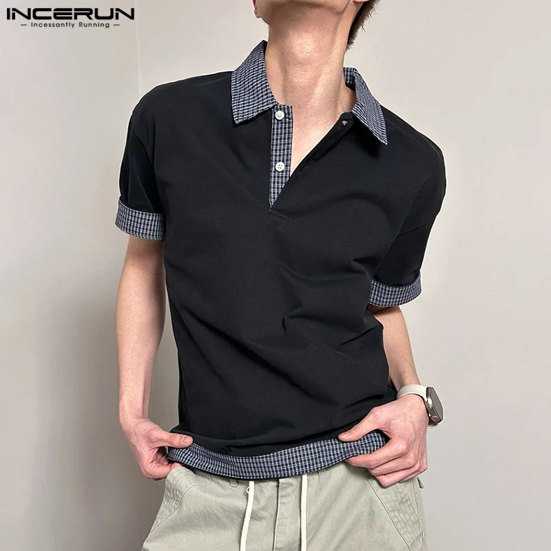 قميص رجالي 2025 منقوش عليه طية صدر السترة وأكمام قصيرة ملابس رجالية غير رسمية كبيرة الحجم ملابس الشارع الشهير قمصان رجالية صيفية كورية INCERUN #2