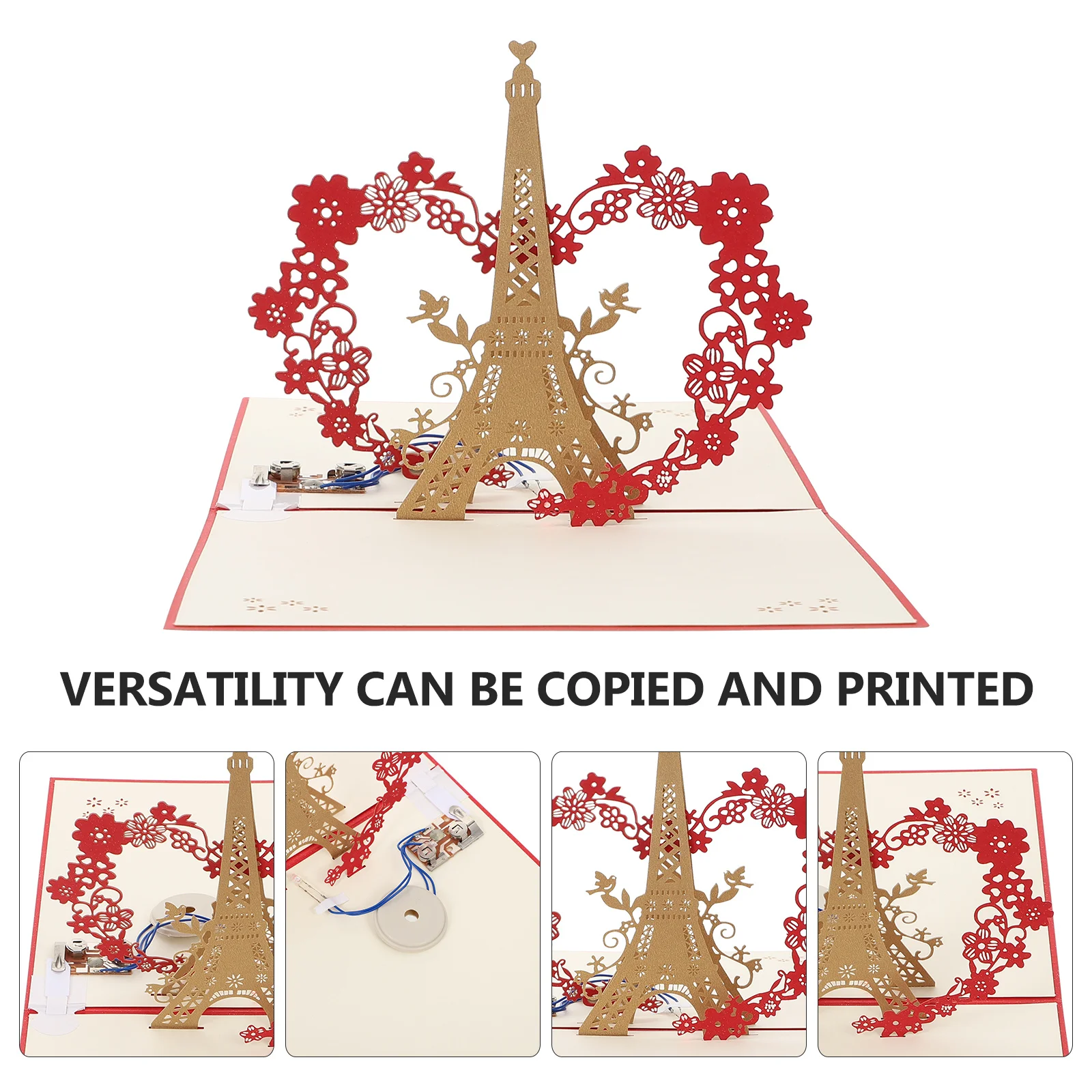 1Set Wedding Birthday Greeting Card 3D Glowing Eiffel Tower Music Light Pop-Up Blessing Gift Eiffel Tower Greeting Card