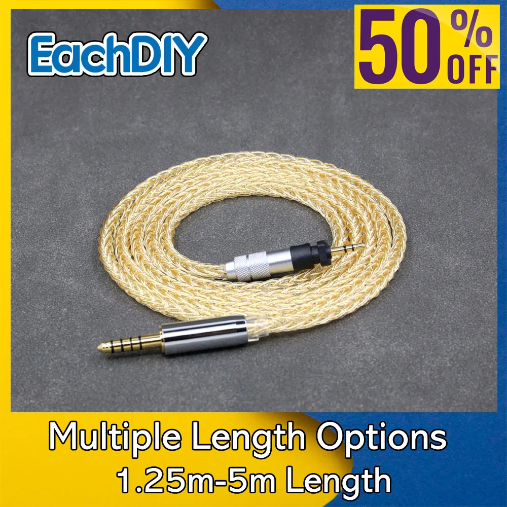 

8 Core 99% 7n Pure Silver 24k Gold Plated Earphone Cable For Shure SRH840 SRH940 SRH440 SRH750DJ Philips SHP9000 SHP8900 8796