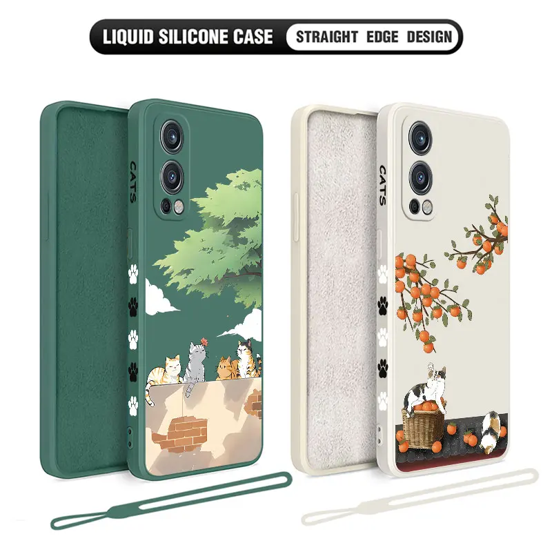 Etui na telefon Lazy Cats do Oneplus Nord 2 9R 9 8T 8 7 7T Pro 6 5G Liquid Silicone Cover z paskiem na rękę