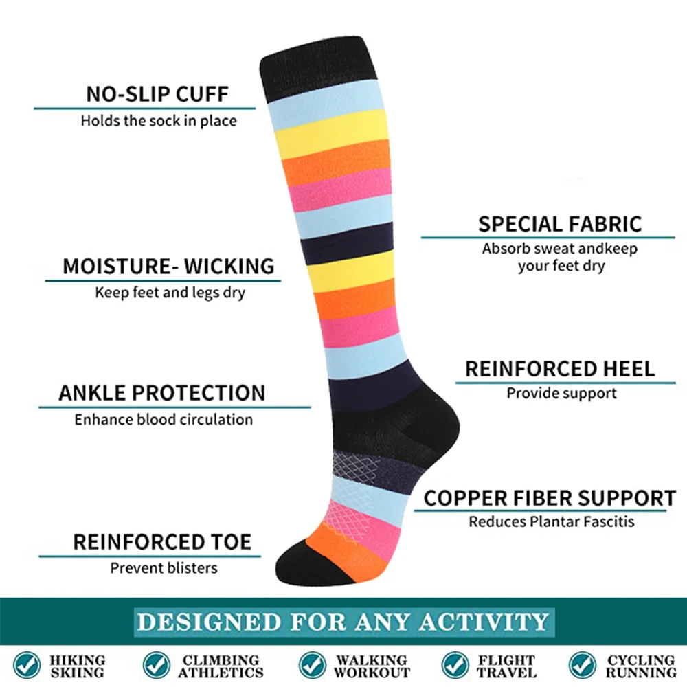 3 Pairs Random Color Compression Socks For Women Promote Blood Circulation Tight Socks For Nurses Pregnancy Gym Hiking Running