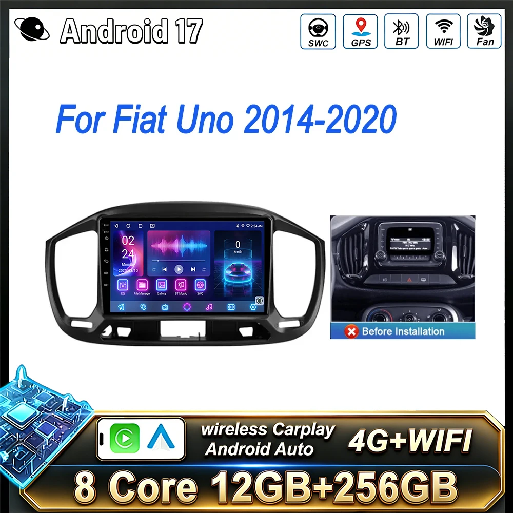 Radio para Auto Android 17 para Fiat Uno 2014-2020, Reproductor Multimedia con CarPlay, GPS, WIFI, 4G, DSP, Unidad Principal con Bluetooth