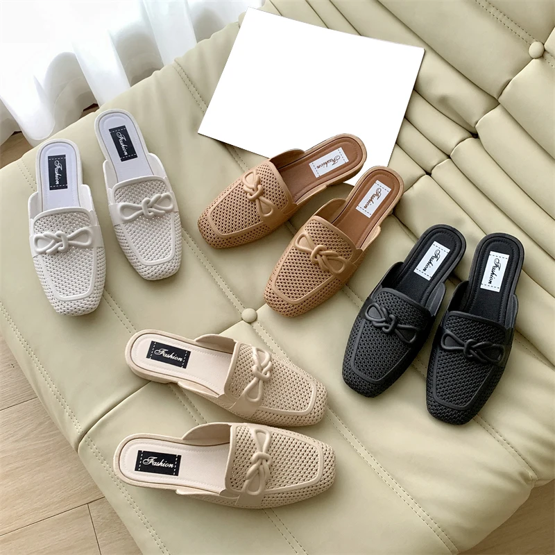 Women's PVC Fashion Half Slippers Summer Bow Casual Indoor And Outdoor Wear Flat Women's Shoes