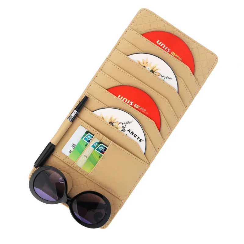 Car Sun Visor CD Holder Lambskin Light Disk Bag Multi-layer Auto Business Card Holders Auto Interior Supplies Car CD Holder