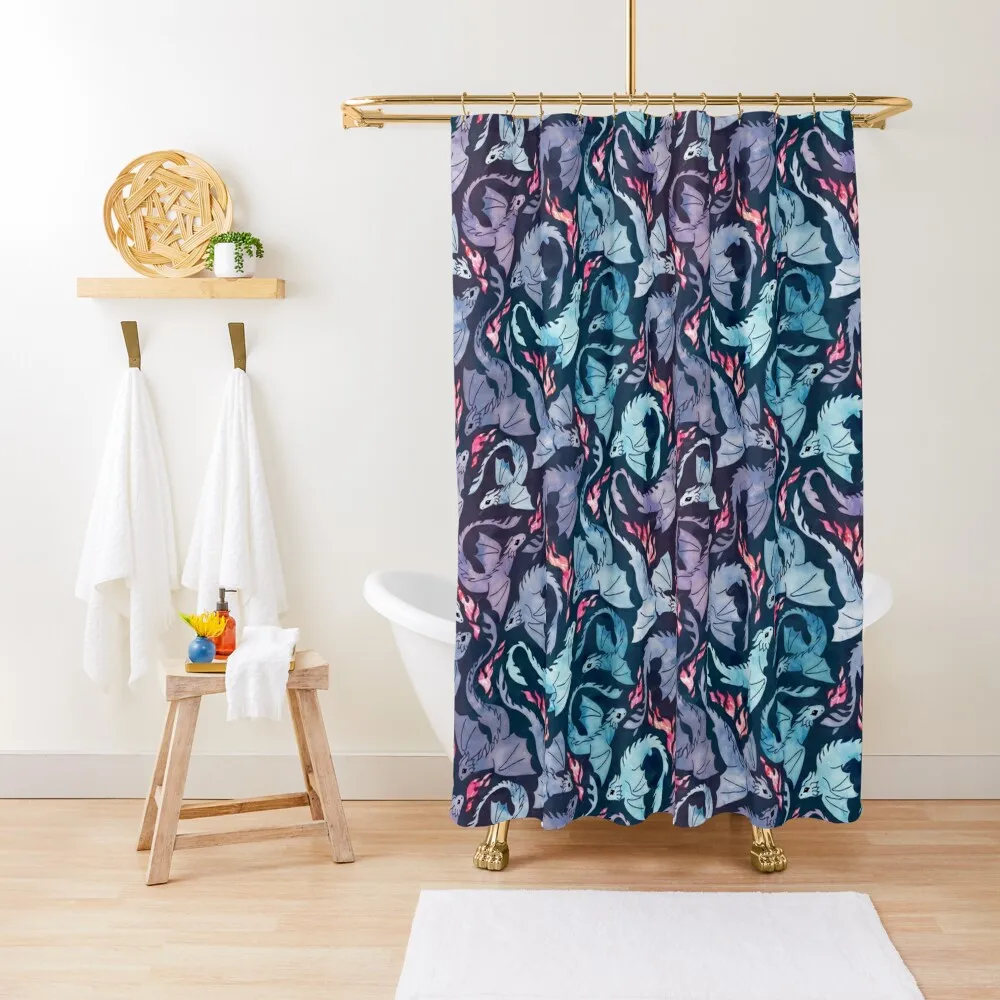 

Dragon fire dark turquoise and purple Shower Curtain Cover Shower Waterproof Bathroom Shower Set Set For Bathroom Curtain