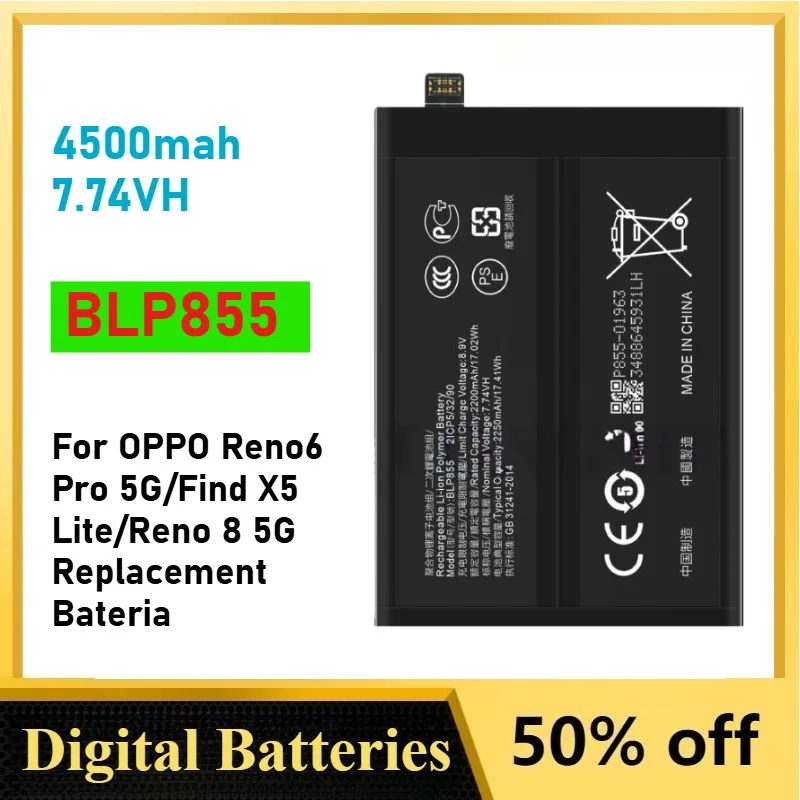 

BLP855 4500mah Phone Battery for OPPO Reno6 Pro 5G/Find X5 Lite/Reno 8 5G Replacement Bateria