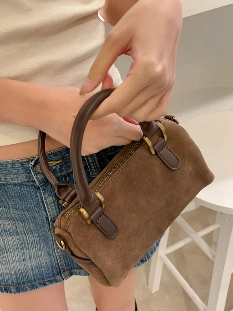 Bolsos de hombro de retales de PU Vintage para mujer, bolsos de mensajero de ante de imitación informales a la moda, bolsos sencillos de textura femenina 2023