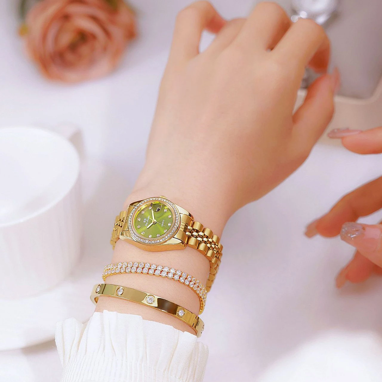Gold Watch For Women High Quality Luxury Diamond Dial Original Calendar Quartz Watches Steel Strap Women\'s Wristwatch Gifts 2025