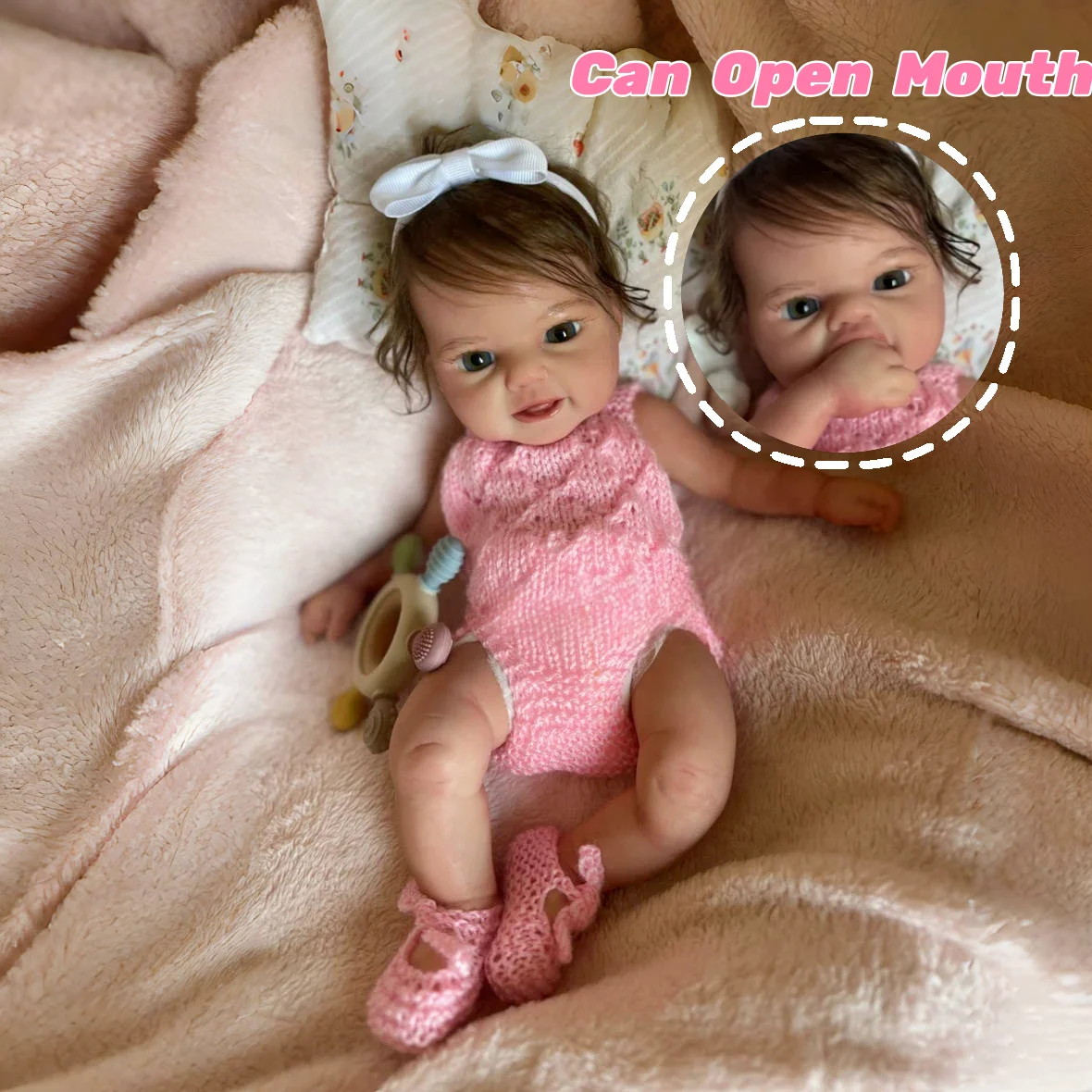 

15.7Inch/40CM Open Mouth Silicone Girl Doll With Rooted Hair Already Painted Very Cute Lifelike bebe reborn de silicona For Kids