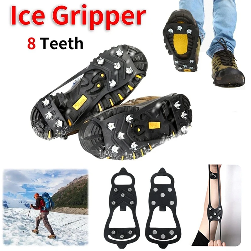 8 Teeth Ice Gripper Spike for Shoes Winter Outdoor Anti-Slip Shoes Crampons Spike Universal Hiking Mountain Climbing Crampons