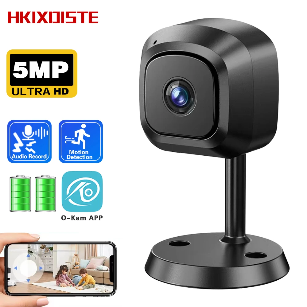 

5-мегапиксельная HD Wi-Fi мини-камера безопасности со встроенным аккумулятором, внутренняя охранная радионяня, беспроводная камера наблюдения, инфракрасная ночная камера