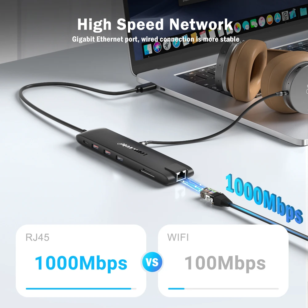 Lemorele TC96 USB Hub 3.0 محطة إرساء Type-C إلى 4K HDMI RJ45 PD 100W 3.5mm SD & TF USB 3.1 لأجهزة الكمبيوتر المحمول windows MacOS lenovo #4