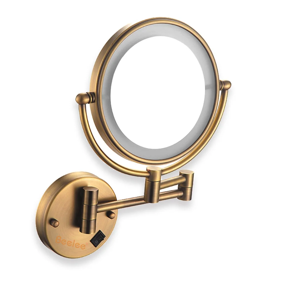 

Antique Brass LED Lighted Magnifying Makeup Mirror For Bathroom