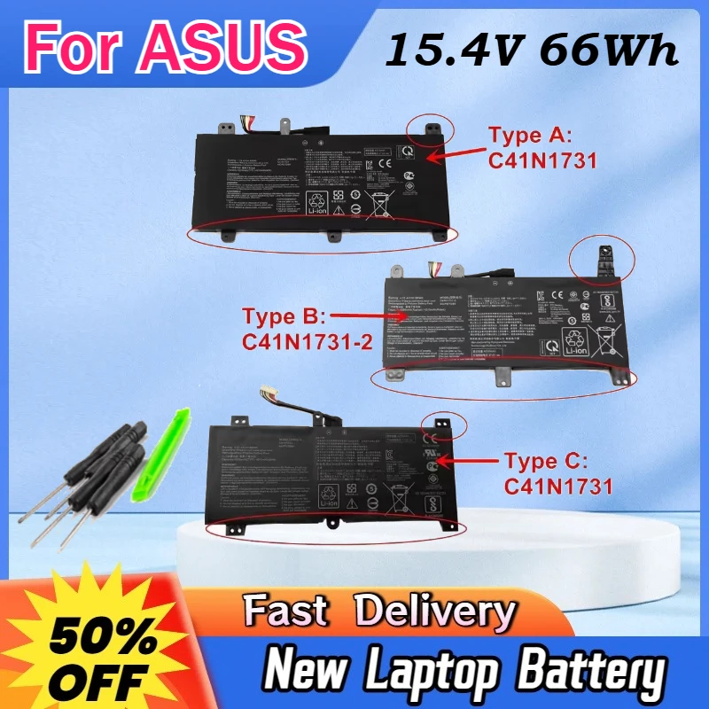 

Newly Released 15.4V 66Wh C41N1731 C41N1731-2 Laptop Battery For ASUS ROG Strix Gl704 GL504GM GL504GW GL504GS G515GV GL704GM