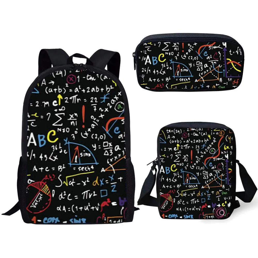 Math Formula Printing 3pcs/Set Backpack Set School Bag Kids Backpack for Teenage Boys Girls Book Bags with Lunch Bag Pencil Case