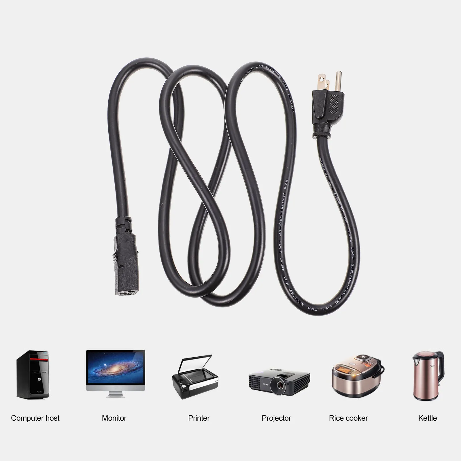 1PC 3-Prong Plug Power Cable Replacement for Display Rice Cooker US Standard Extension Cord Computer Pigtail Wire