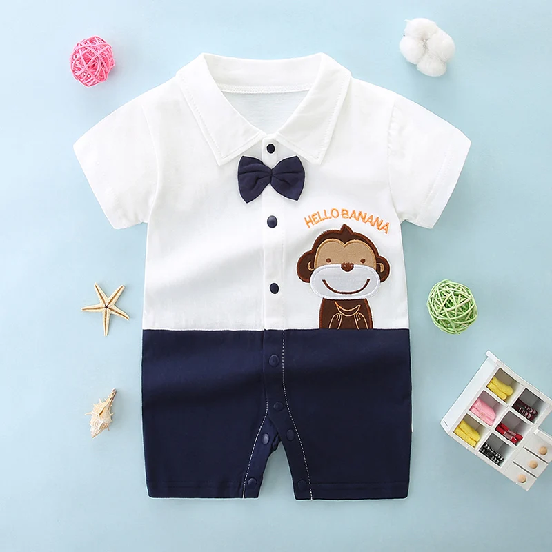 

Baby Monkey Pure Cotton Summer 0-1 Year Old Baby Boy Short-sleeved Harem Newborn Jumpsuit Full Moon Crawling Suit