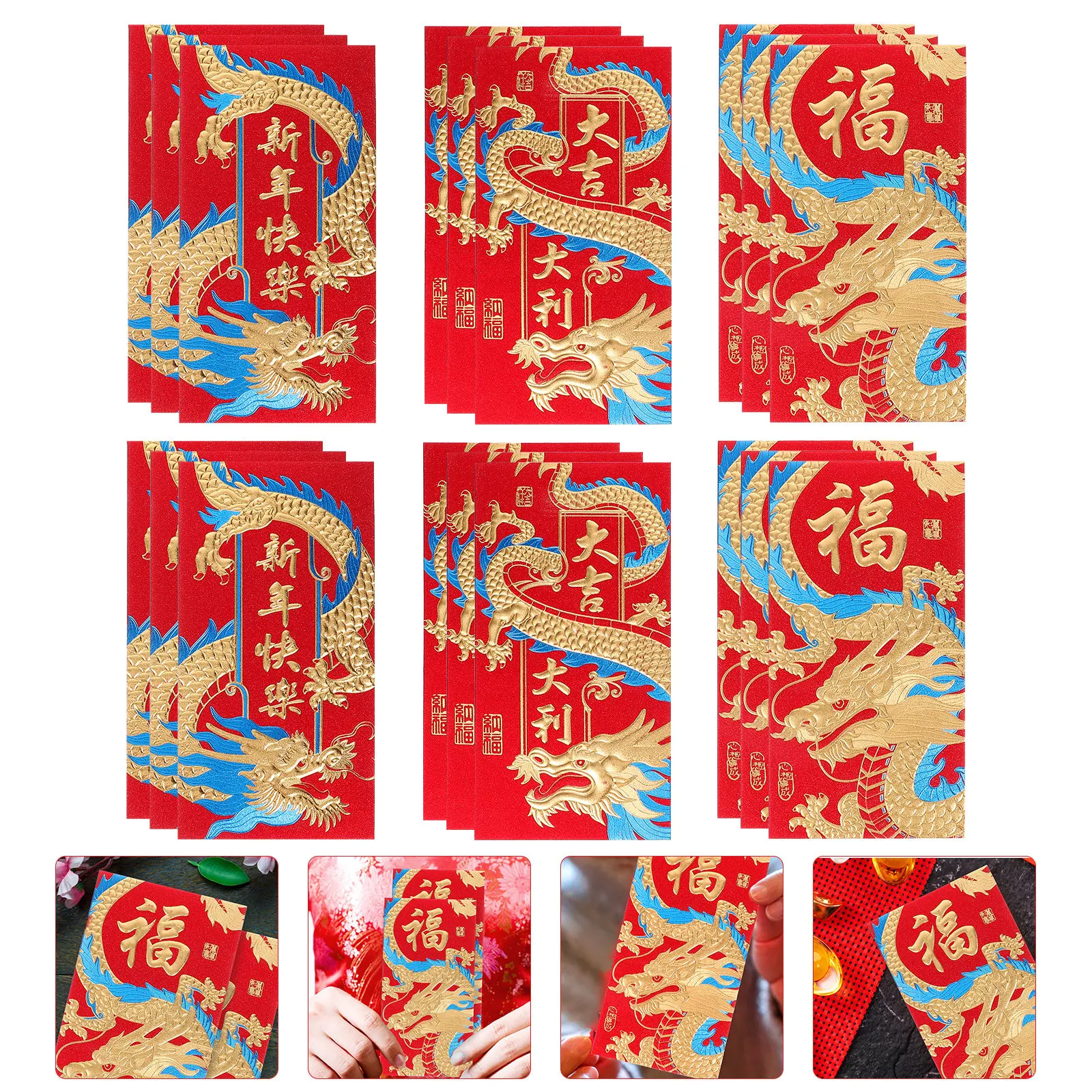 

18Pcs Elegant Red Envelopes for Lunar New Year Lucky Money Giving Spring Festival Dragon Year Celebration Festive Gift Envelopes
