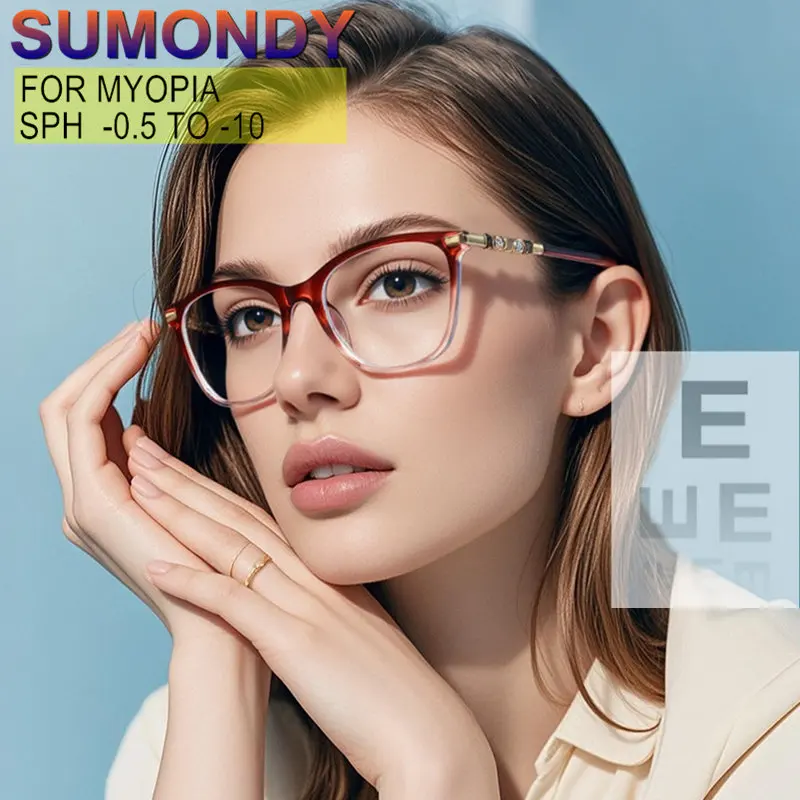 

Женские очки по рецепту TR90 рама кошка глаз индивидуальные близорукость и астигматизм сфера -0.5 до -10 цилиндр -0.5 до -2.0 линзы синий свет блокировка или фотохромные UF75