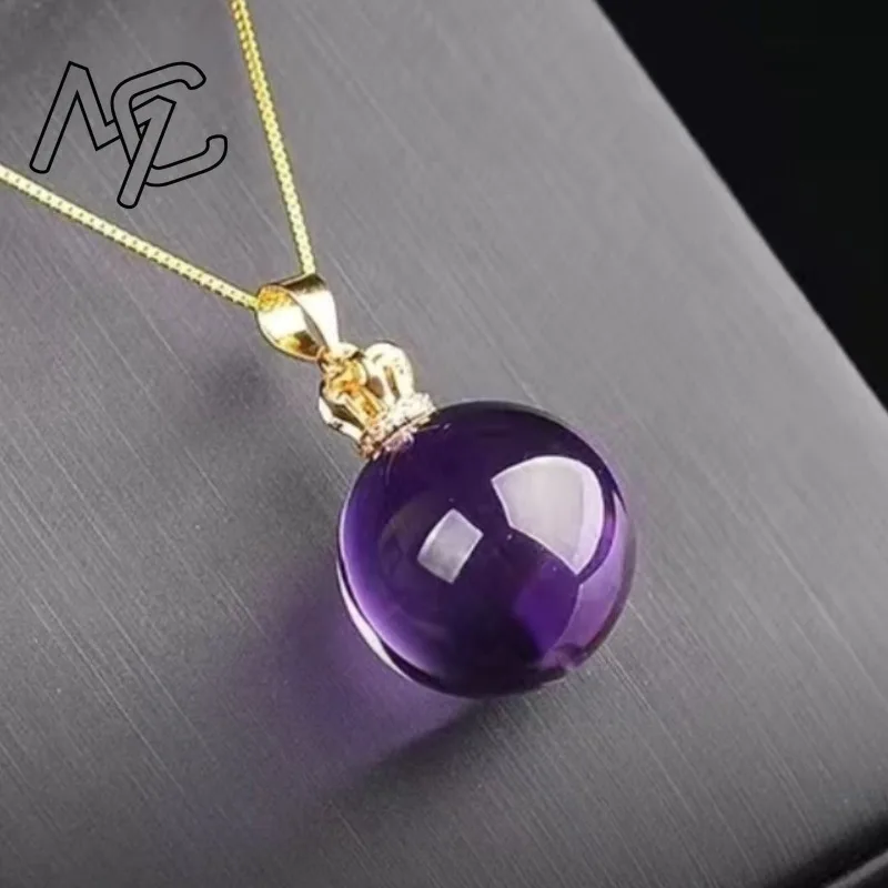 

925 Silver Natural Amethyst Jade 16mm Luck Bead Pendant Charm Jewellery Fashion Accessories Hand-Carved Man Woman Amulet Gifts