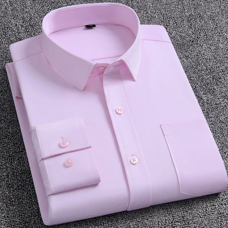 New Men\'s Dress Shirt Fashion With Left pocket No ironing Wrinkle Resistant Classic Solid Color Business Formal Social Shirt 5XL