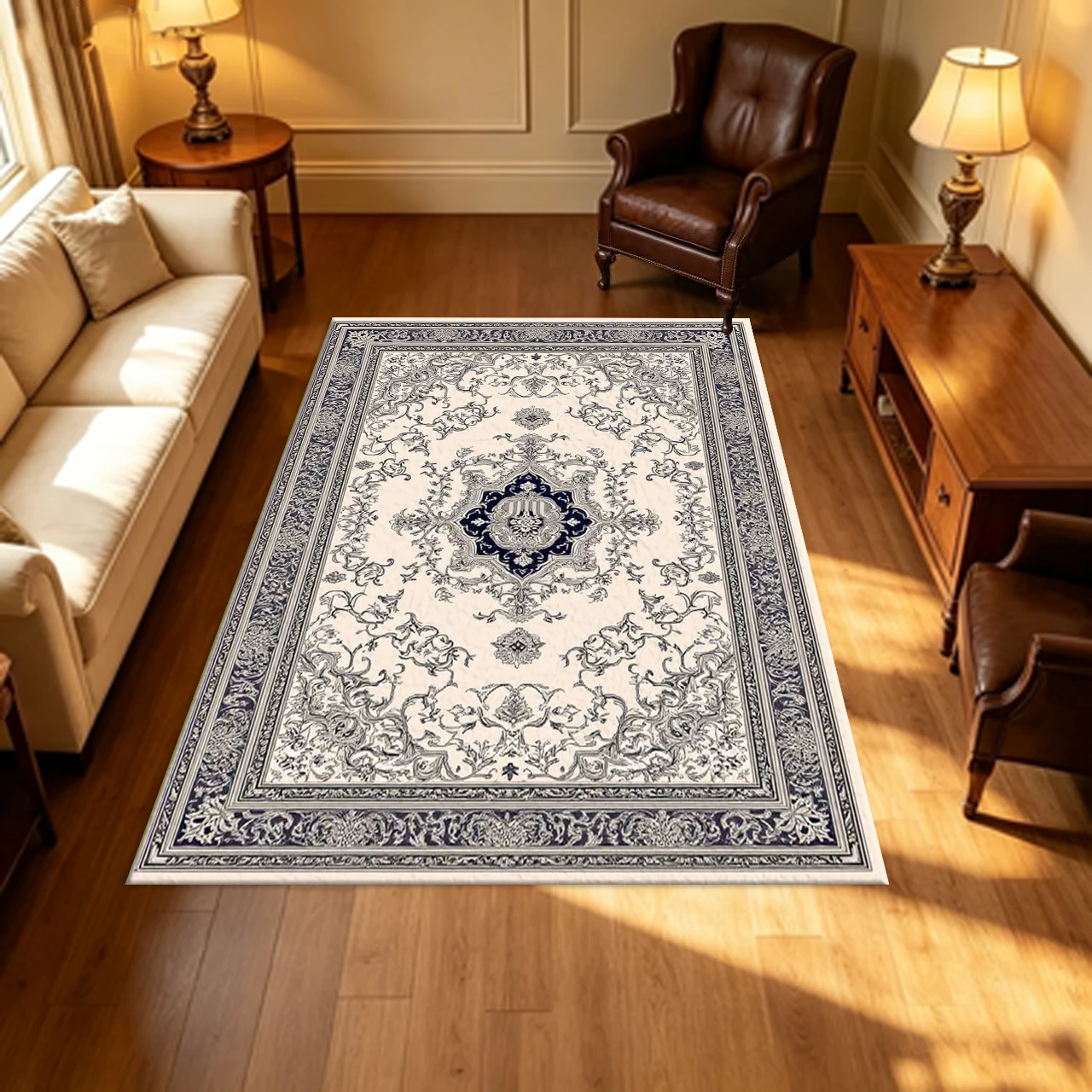 Classic European Baroque Floral Carpet Flooring Retro Ornate Border Household Living Bedroom Decor Area Rug Indoor Floor Covering