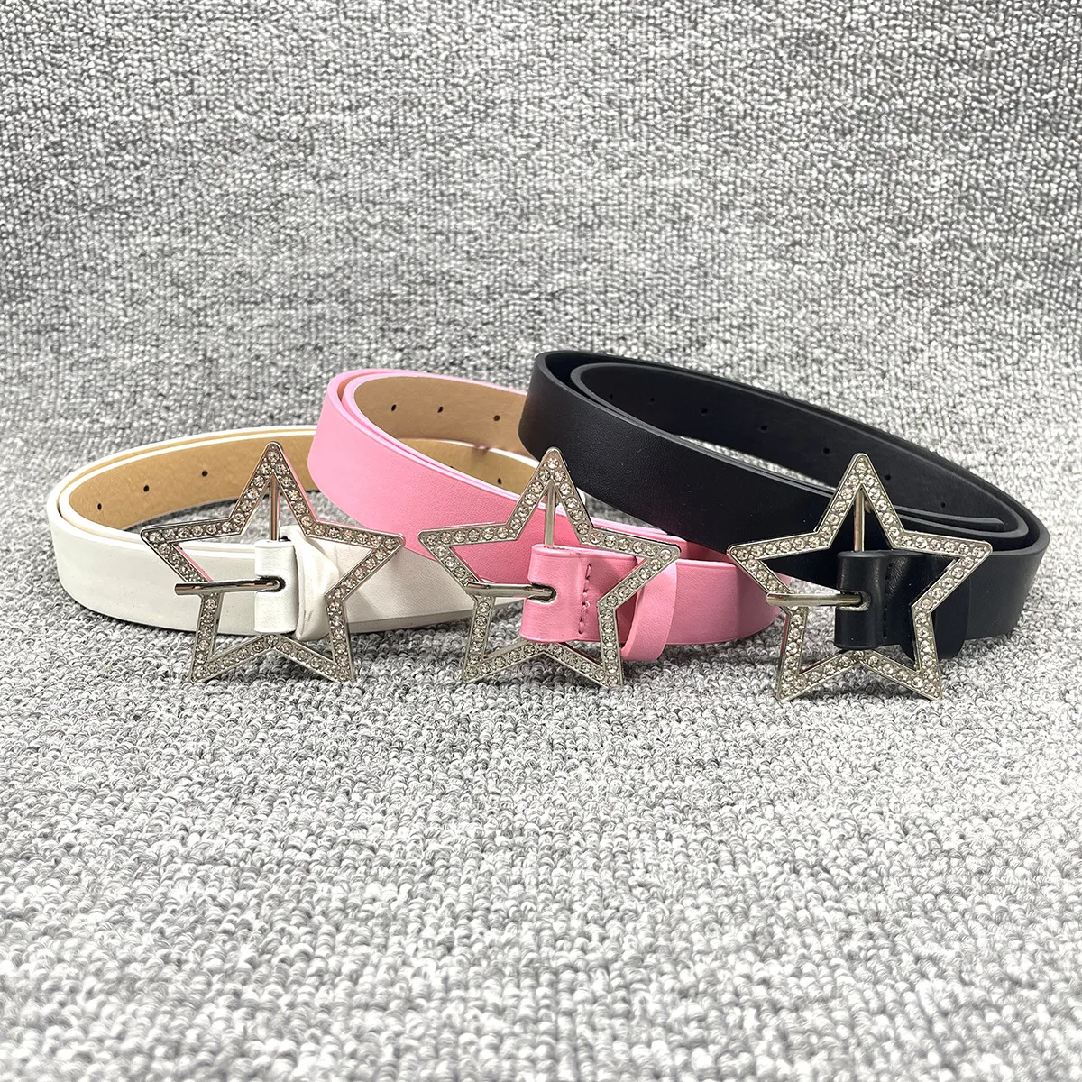 New Y2K Star Buckle Belt Pink Leather Elastic Waistband Belt for Spicy Girl Sparkling Diamond Retro Bride Decoration Accessories
