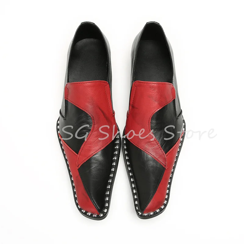 

Wedding Dress Shoes for Men Mixed Color Splicing Sewing Genuine Leather Loafers Pointed Toe Shallow Slip-On Male Derby Shoes