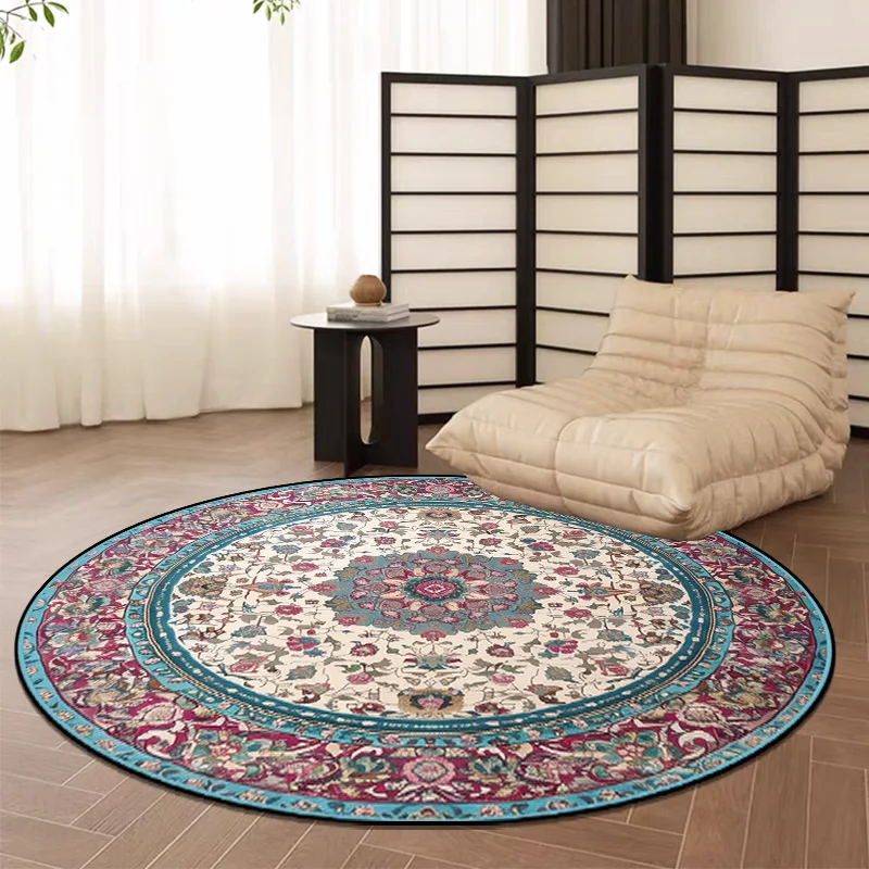 Ethnic Style Round Design Rugs Big Size Washable Bedroom Decoration Carpet Circular Floor Mats for Living Room Office Chair Mat