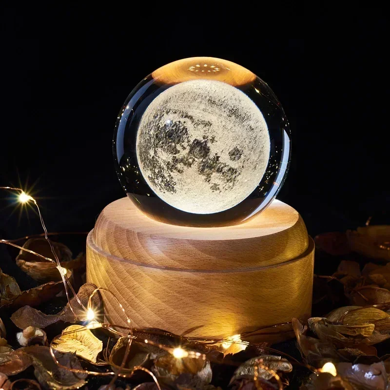 Crystal Ball night light usb charging kids moon lamps Music Box 3d lamp Universe Galaxy Earth Globe Crafts Home Desktop Decor