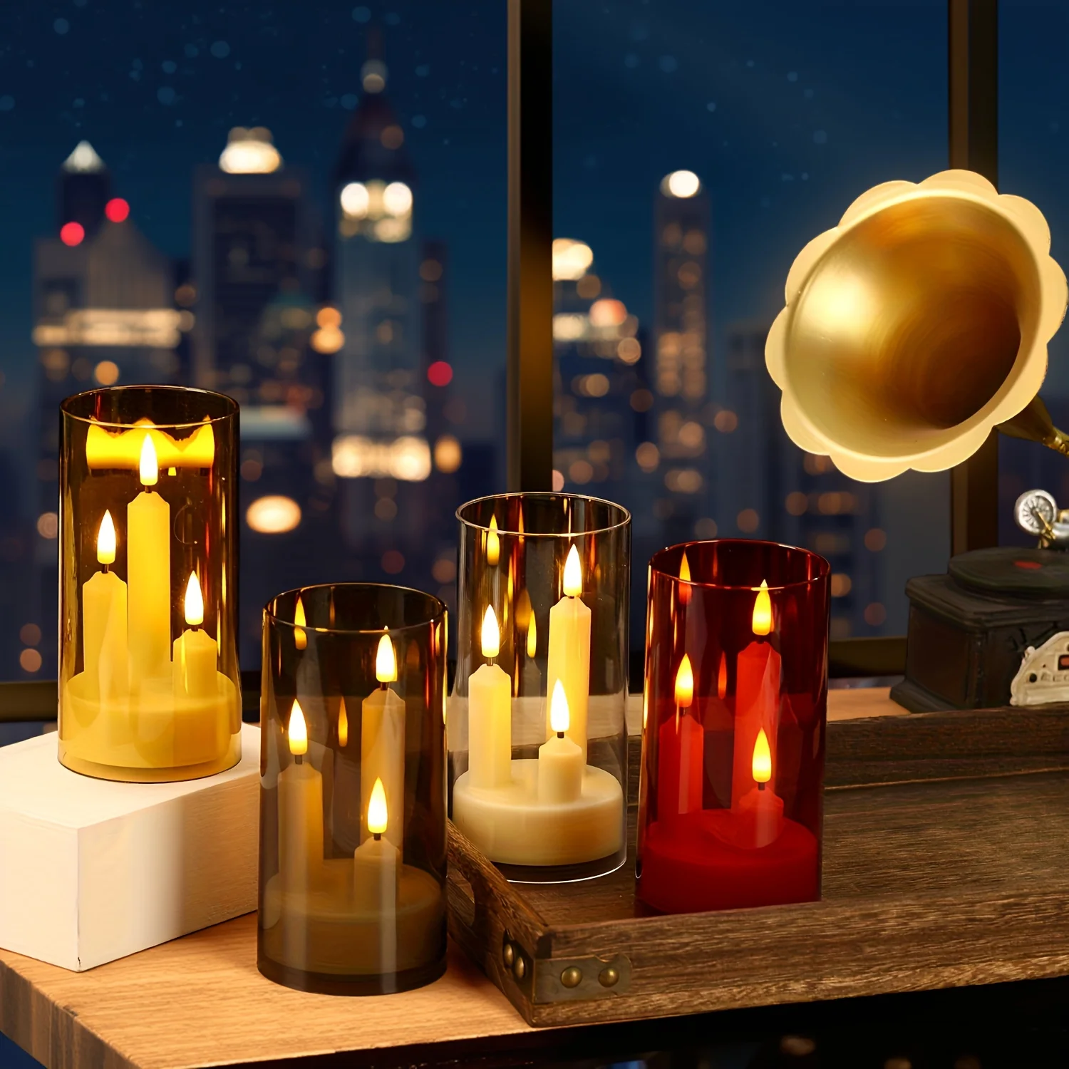 3 in 1 Design Flameless Taper Candles Warm Light Decorative Flickering LED Candles Romantic Transparent Lampshade