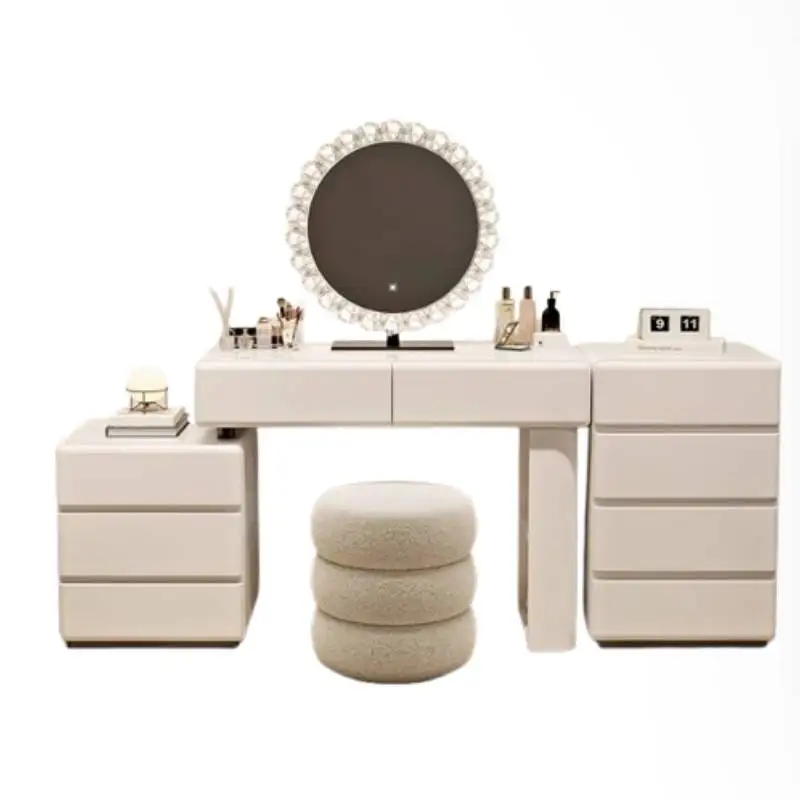 Mesa de vaidade de maquiagem de armazenamento de luxo brilhante espelho escondido branco maquiagem vaidade mesa moderna europa komody mestre quarto móveis