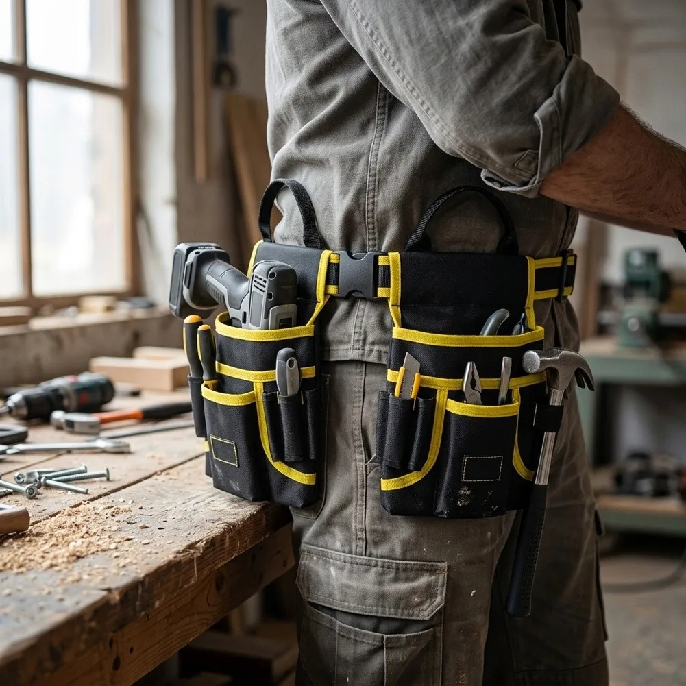 Electrician Storage Belt with Lightweight Construction and Compact Storage Capability 26x25x5cm Oxford Waist Bag