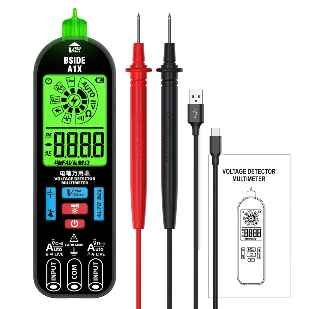 BSIDE A1X Digital Multimeter NCV Tester Electric Test Pen Live Wire Recognition Meter Voltage Resistance Diode With Flashlight