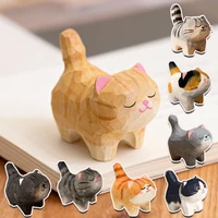 Cute Golden Gradient Cat Figurine Decorative Wooden Ornament Miniature Kitten Home Bedroom Office Desk Decoration Gift Statue