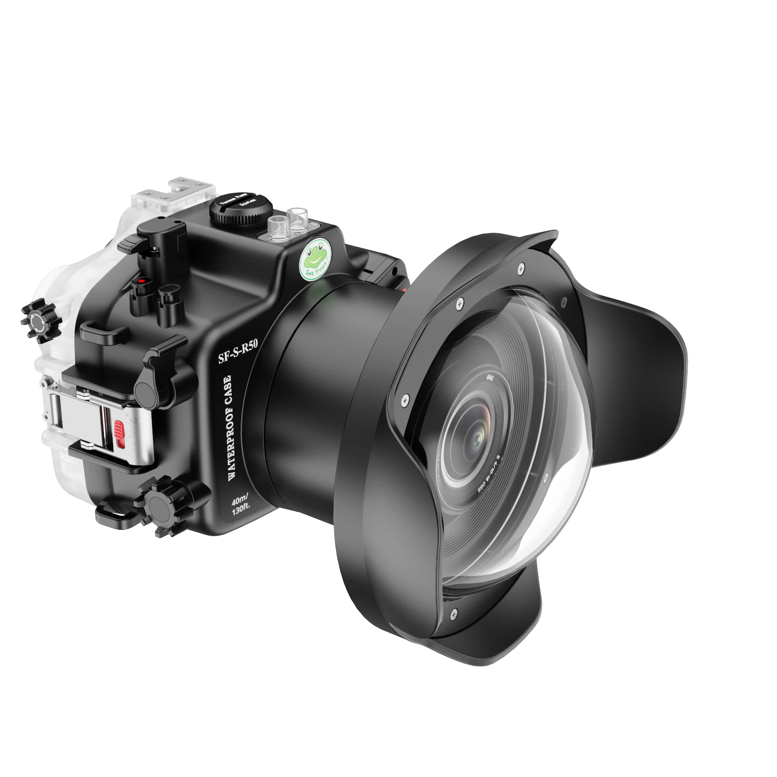 Seafrogs 40 Waterproof Case+6 inches Dome port for For Canon R50  RF-S18-45mm F4. 5-6.3 IS STM