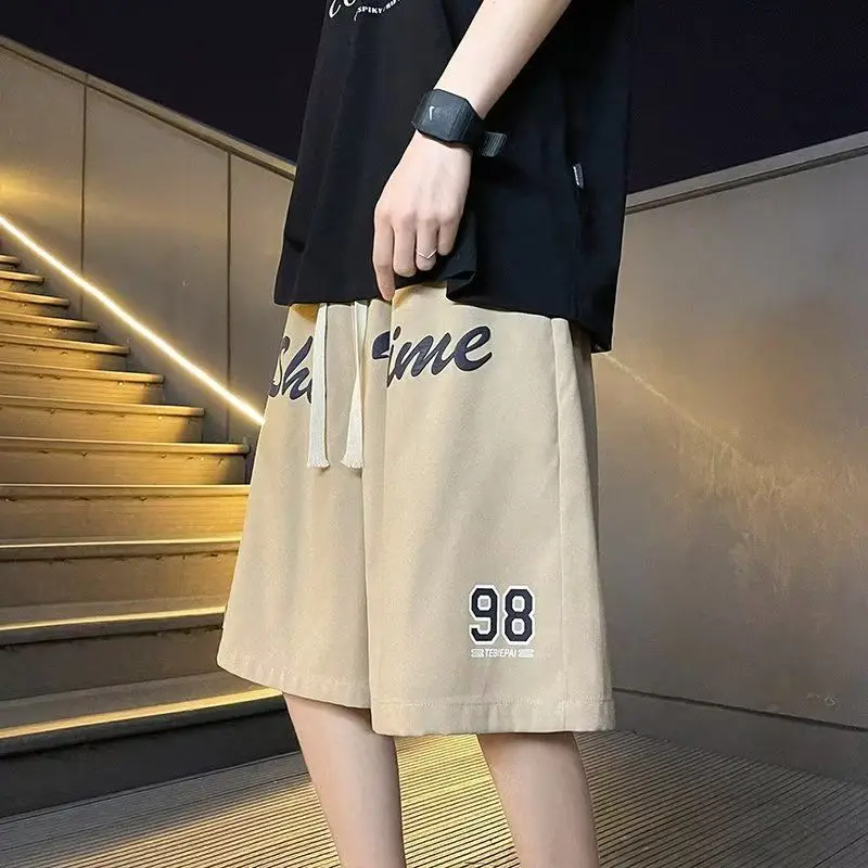 Letter Printed Casual Shorts Men's Summer New Arrival Loose High Waist Drawstring Sports American High Street Sweatpants Male