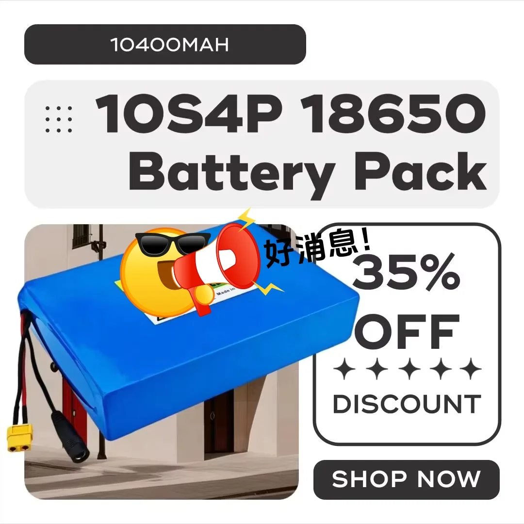 18650 Lithium Battery Pack 10S4P 36V 10400mAh with BMS, for 500W Skateboard Longboard Commuting Tool
