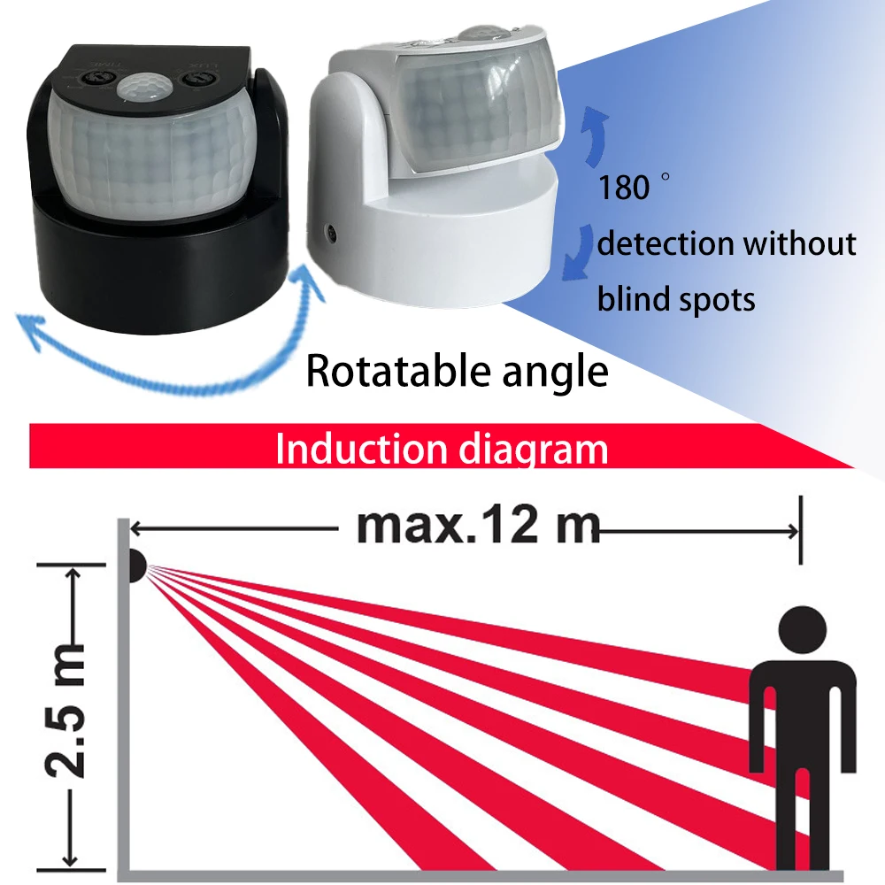 

AC 220V-240V Infrared Human Body Sensor Dual Probe PIR Adjustable Detector 180 ° Switch Light IP65 Waterproof Infrared Sensor