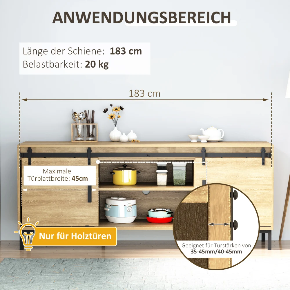 Schiebetürsystem pour Doppel-Holztüren Laufschiene mit Zubrifter aus 183x0,6x18cm فور مودرن Inneneinrichtungen