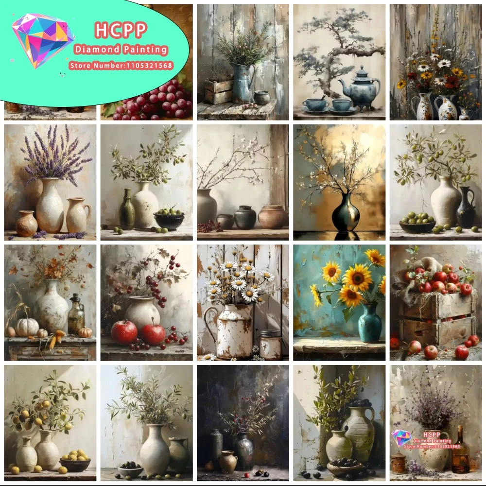 Zitronen-Olivenbaum-Pflanzen in Vase Stilleben Diamant-Malerei-Set Quadratische Runde Diamanten 5D DIY Mosaik Handgemachtes Kunstgeschenk Heimdekoration