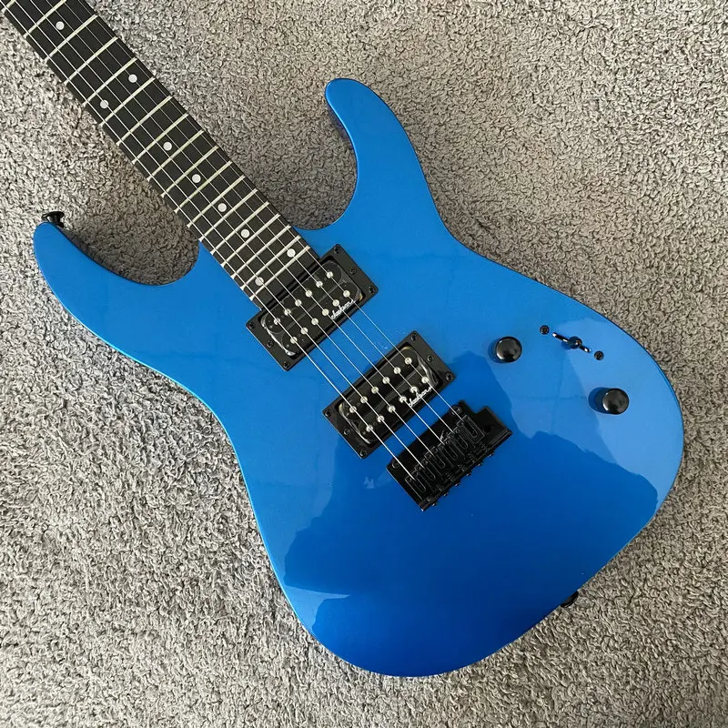 Guitarra Eléctrica Original Jackson Serie JS JS12 Dinky de 24 Trastes, Color Azul Metálico, Puente de 2 Puntos, Nueva