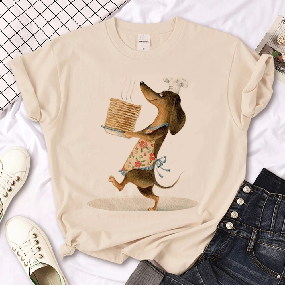 Dachshund t shirt women comic funny designer Tee girl streetwear comic clothes